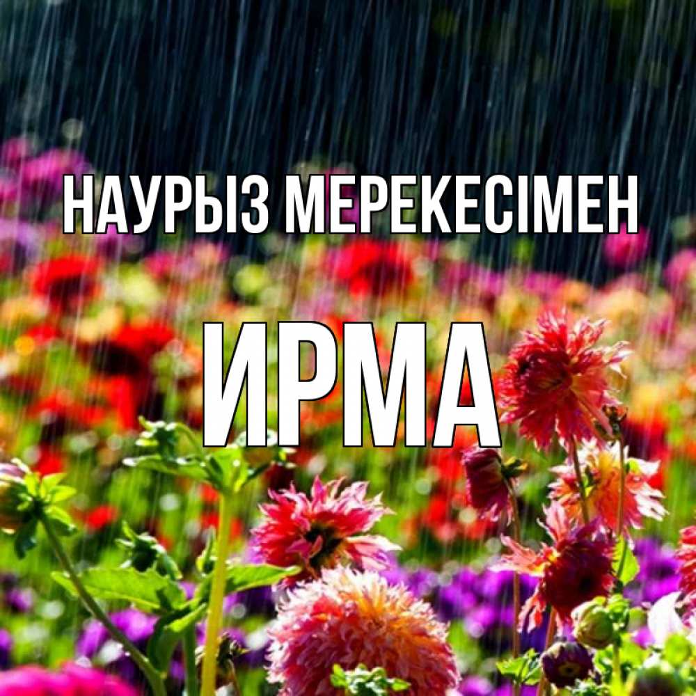 Күн сайын ашық хат с именем, Ирма Наурыз мерекесімен цветы под дождиком к международному женскому дню Онлайн тегін жүктеп алу тілектері бар керемет карта 