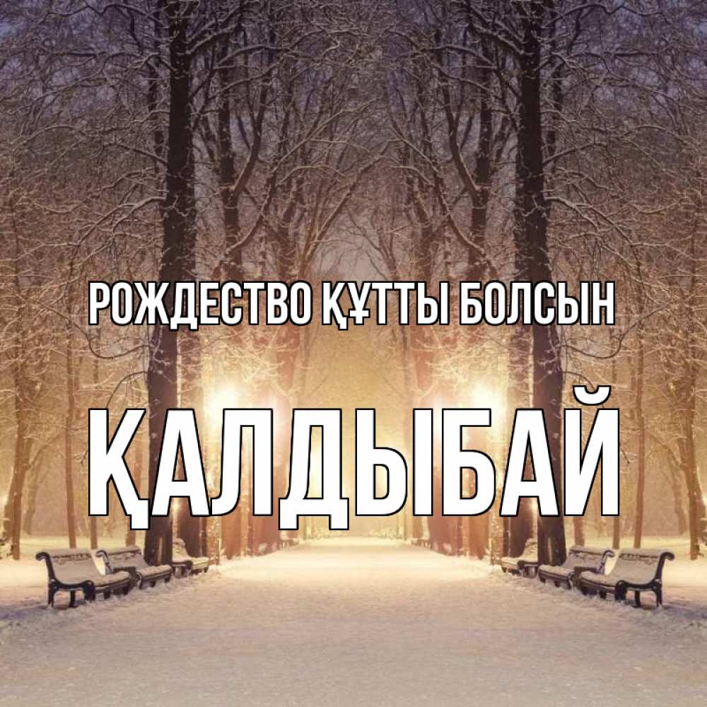 Күн сайын ашық хат с именем, Қалдыбай Рождество құтты болсын зима, парк, фонарь, лес Онлайн тегін жүктеп алу тілектері бар керемет карта 